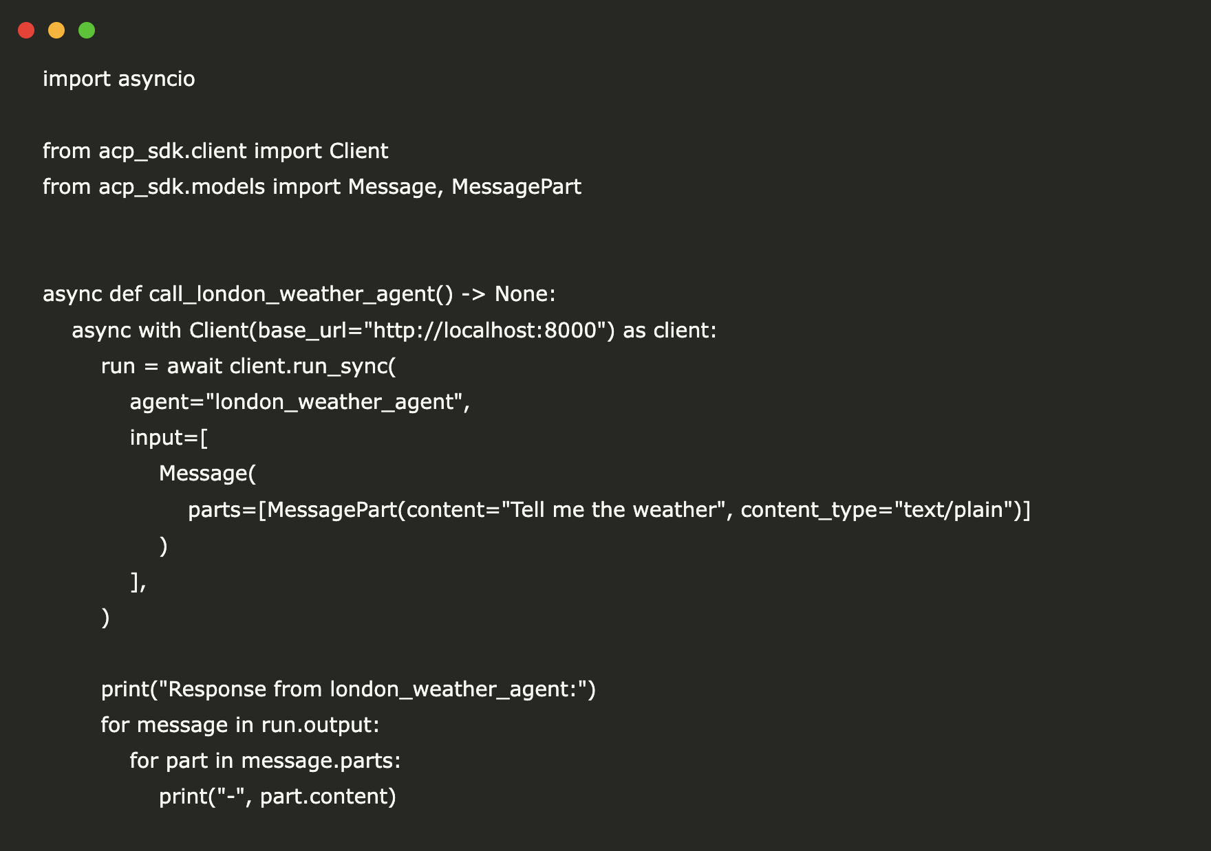 Comenzando con el Protocolo de comunicación del agente (ACP): construya un agente meteorológico con Python